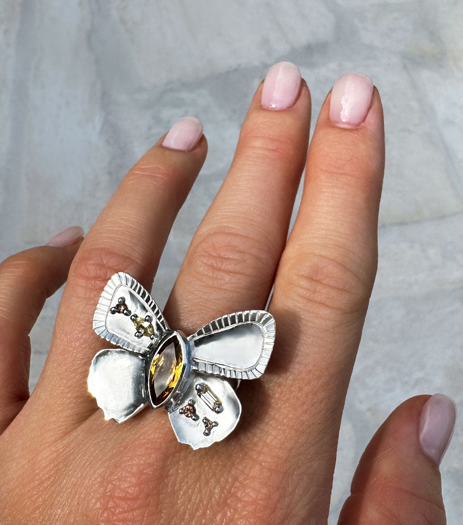 KIPEPEO CITRINE SUNRISE BUTTERFLY RING
