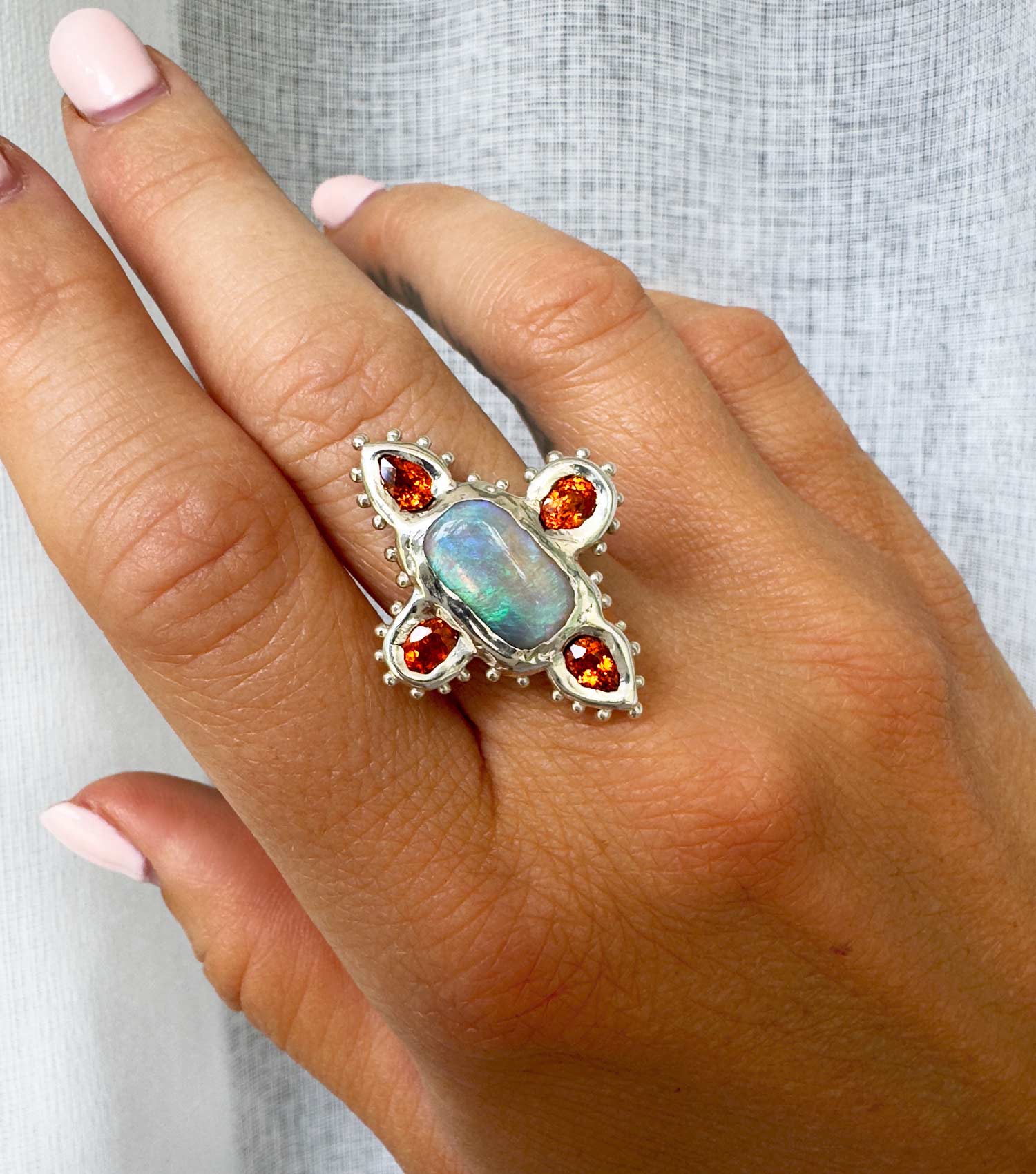 RELIC OPAL & GARNET RING