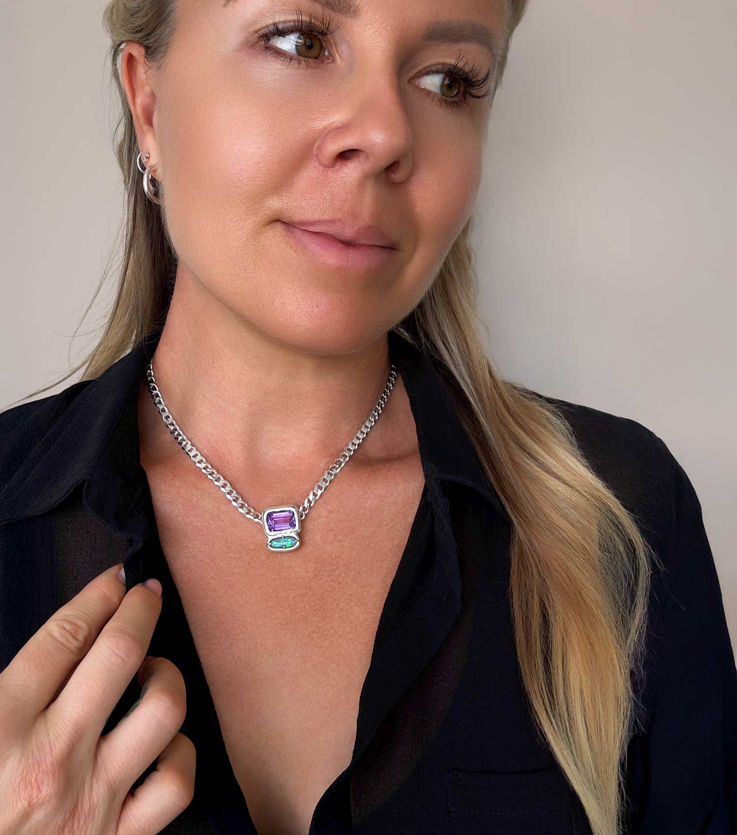 TAJI AMETHYST & BLACK OPAL NECKLACE