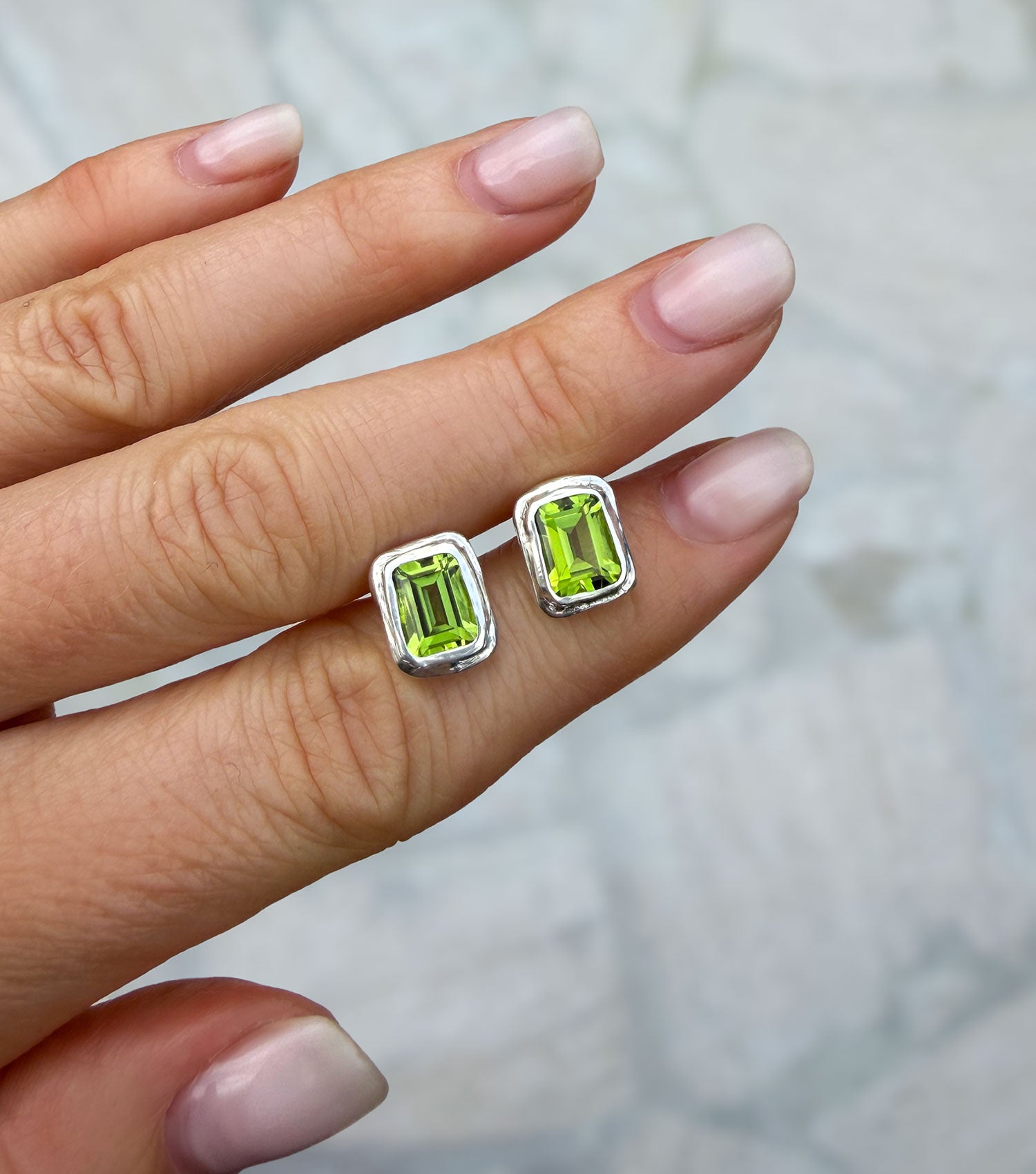 DRIFT STUDS - EMERALD CUT PERIDOT