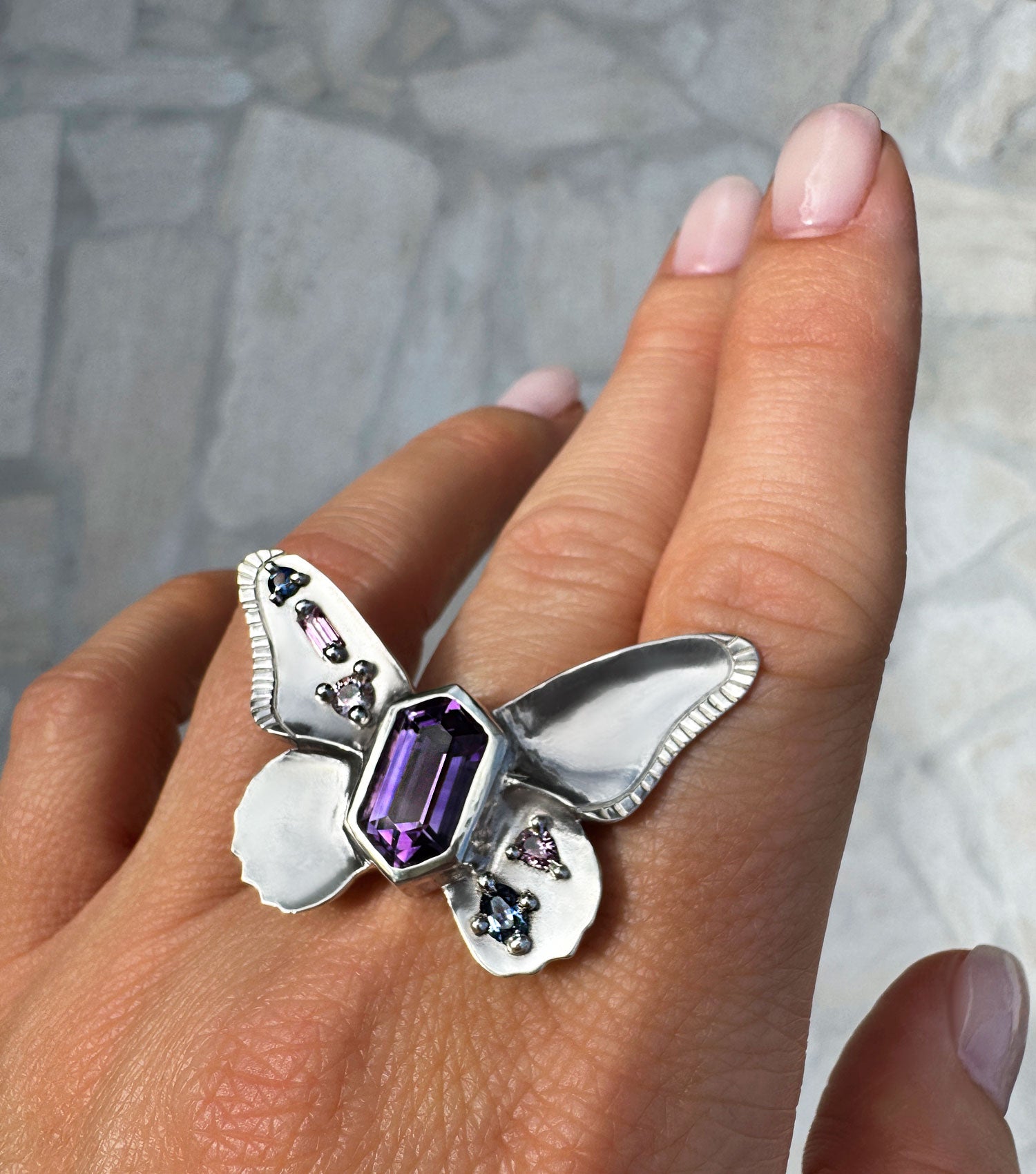 KIPEPEO AMETHYST TWILIGHT BUTTERFLY RING