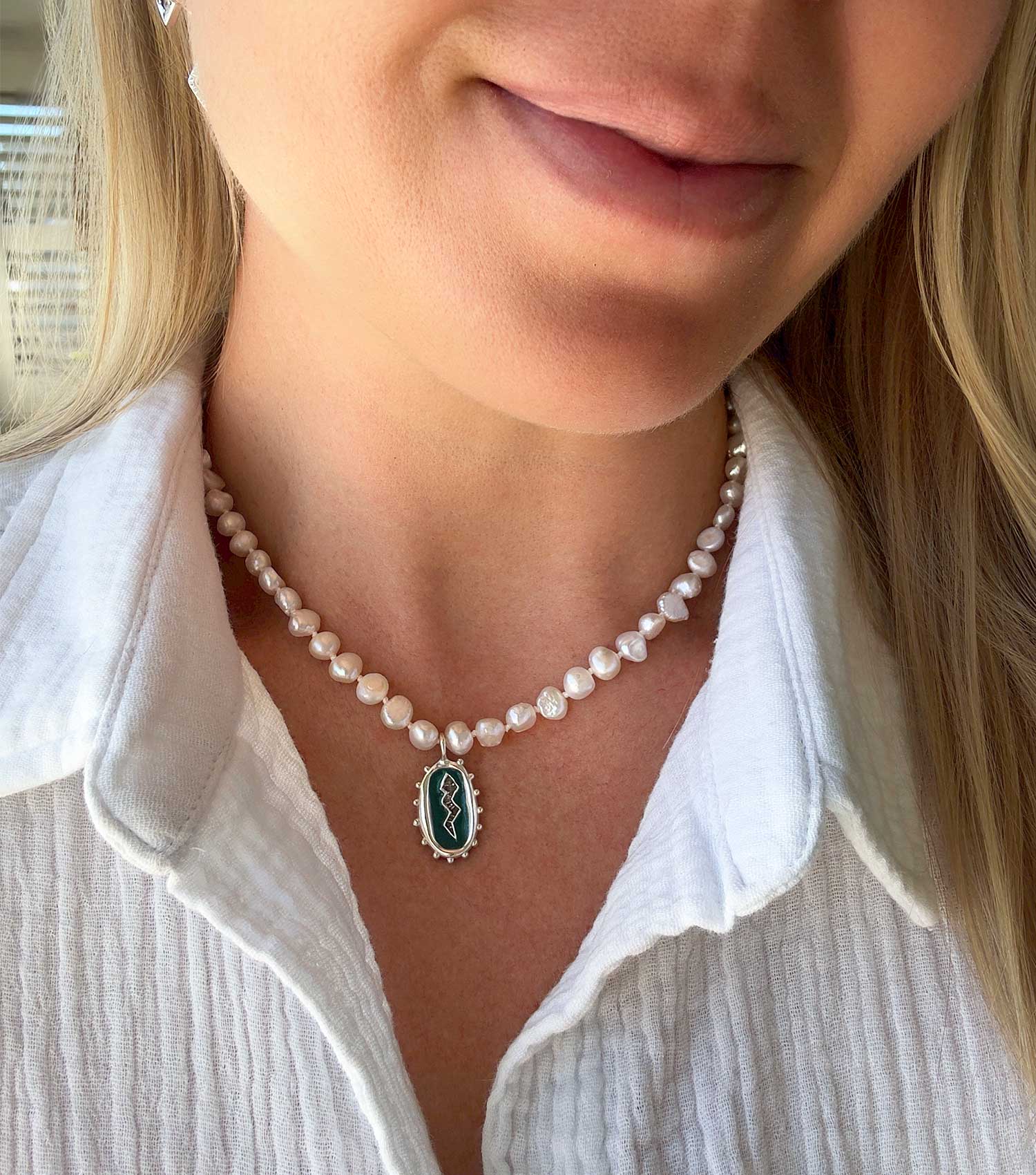 NYOKA PEARL & ENAMEL NECKLACE