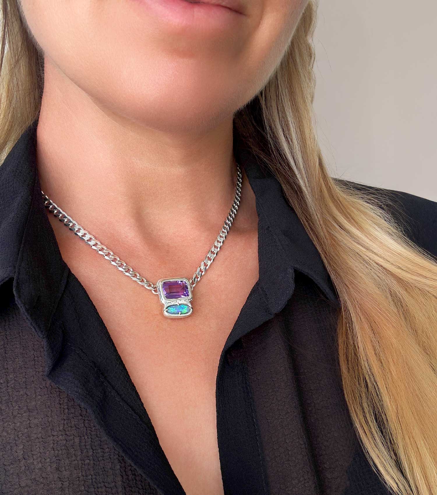 TAJI AMETHYST & BLACK OPAL NECKLACE